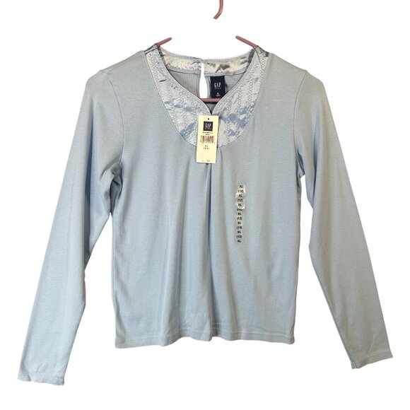 Gap Kids Light Blue V-Neck Top With Satin Trim Girls Size 12 NWT - Picture 1 of 13